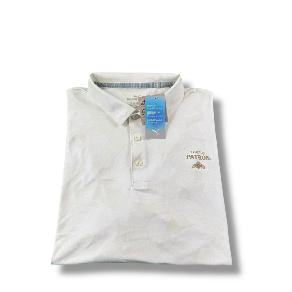 NWT Puma Cloudspun Patron Tequila Leaflet Golf Polo Shirt Warm White/Beige Sz XL